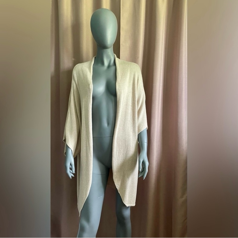 Leith Medium Open-Front Longline Wool Blend Beige Knit Cardigan GUC